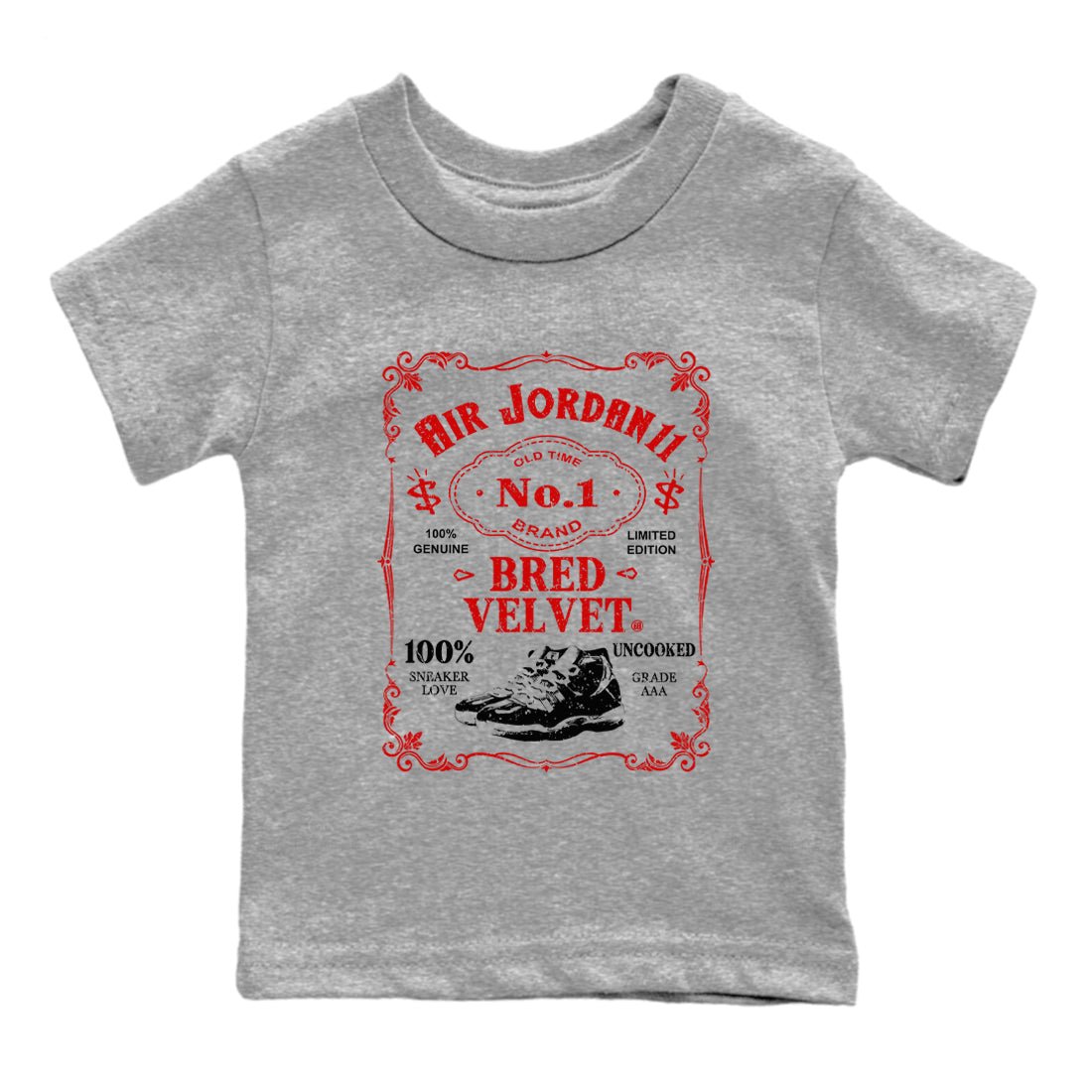 11s Bred Velvet shirts to match jordans Sneaker Label sneaker match tees Air Jordan 11 Retro Bred Velvet match shoes to clothes SNRT Sneaker Tees Youth Baby Heather Grey 2 tee