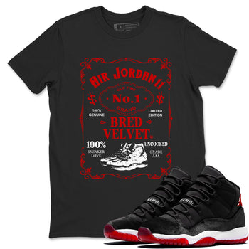 11s Bred Velvet shirts to match jordans Sneaker Label sneaker match tees Air Jordan 11 Retro Bred Velvet match shoes to clothes SNRT Sneaker Tees unisex cotton Black 1 shirts