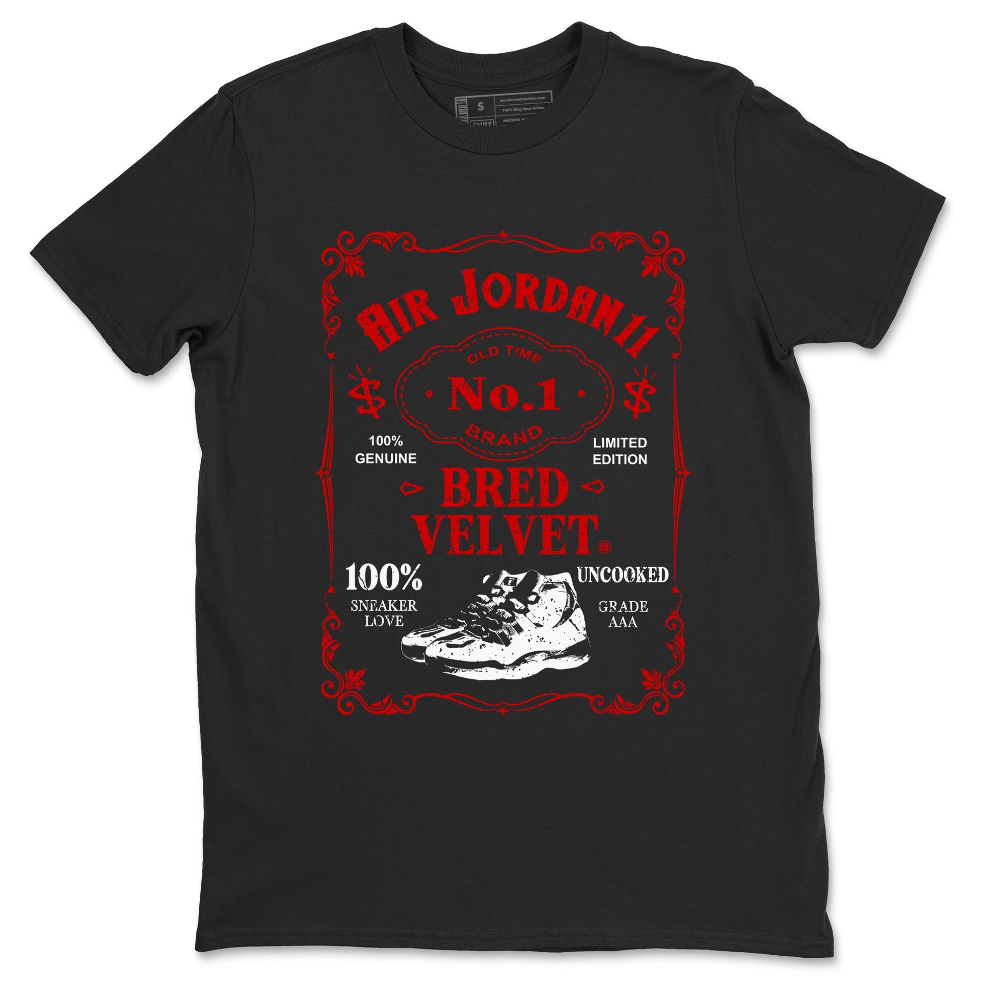 11s Bred Velvet shirts to match jordans Sneaker Label sneaker match tees Air Jordan 11 Retro Bred Velvet match shoes to clothes SNRT Sneaker Tees unisex cotton Black 2 shirts