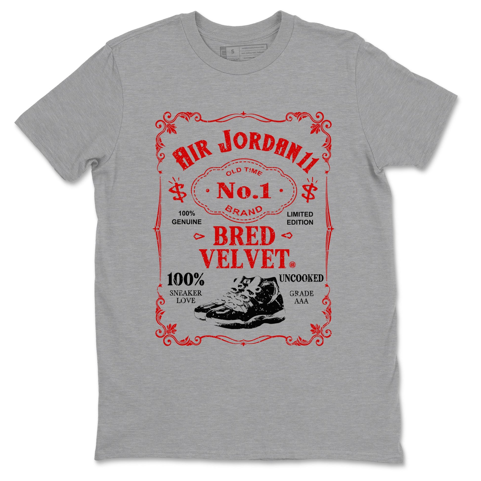 11s Bred Velvet shirts to match jordans Sneaker Label sneaker match tees Air Jordan 11 Retro Bred Velvet match shoes to clothes SNRT Sneaker Tees unisex cotton Heather Grey 2 shirts
