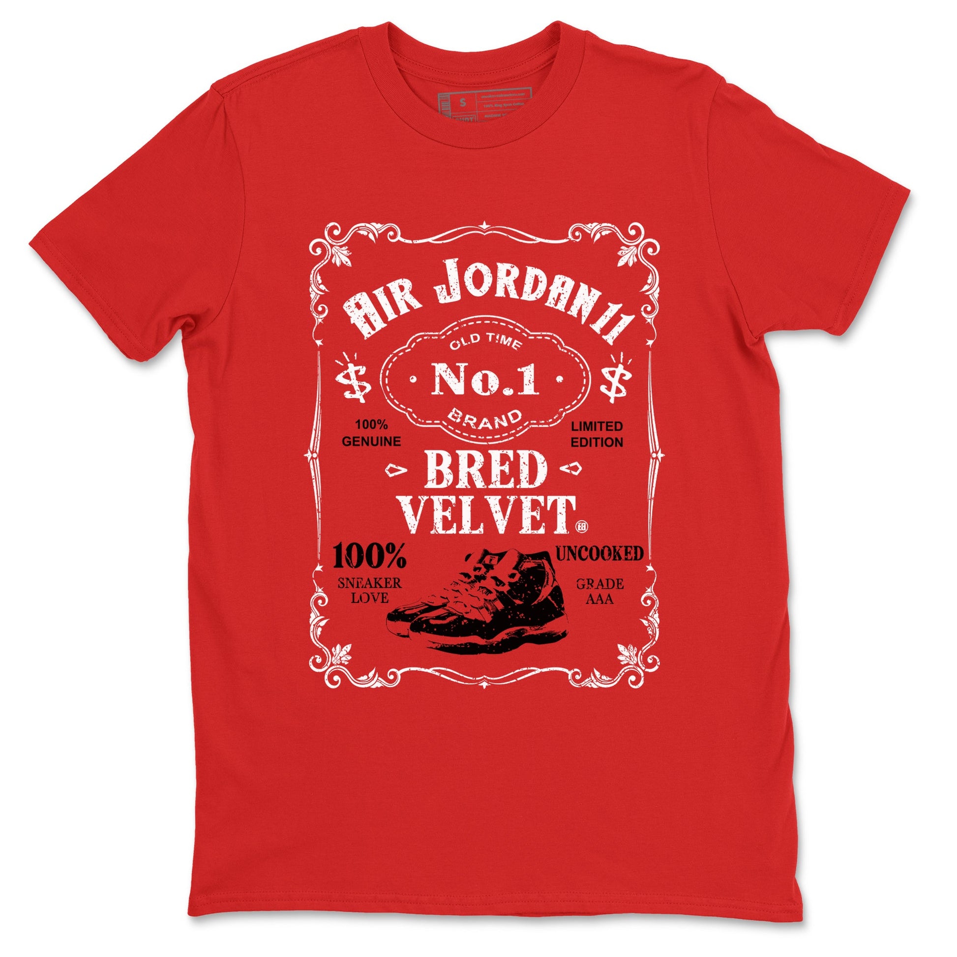 11s Bred Velvet shirts to match jordans Sneaker Label sneaker match tees Air Jordan 11 Retro Bred Velvet match shoes to clothes SNRT Sneaker Tees unisex cotton Red 2 shirts