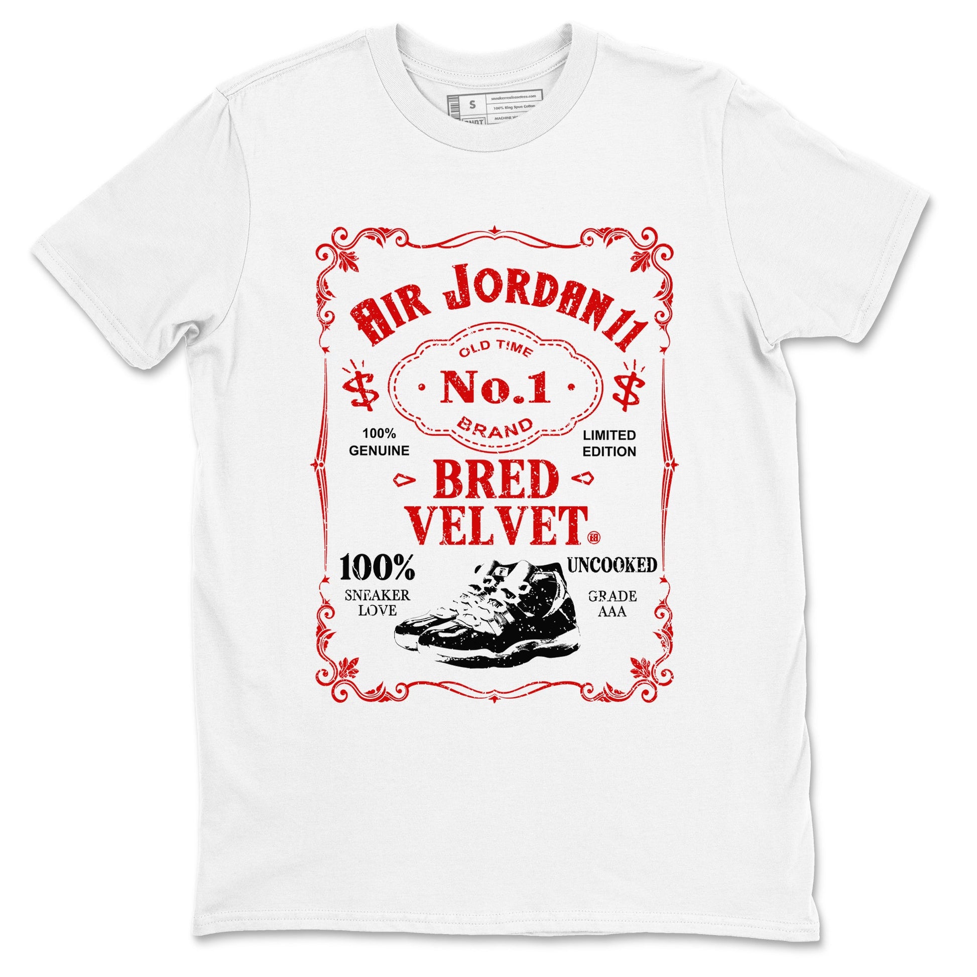 11s Bred Velvet shirts to match jordans Sneaker Label sneaker match tees Air Jordan 11 Retro Bred Velvet match shoes to clothes SNRT Sneaker Tees unisex cotton White 2 shirts