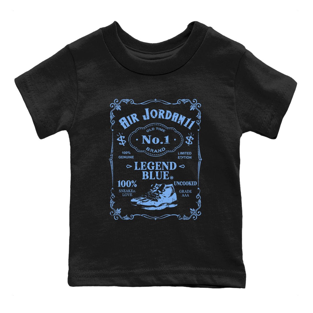 AJ11 Retro Legend Blue shirts to match jordans Sneaker Label best t shirts to wear with jordans 11s Legend Blue match shoes to clothes SNRT Sneaker Tees Youth Baby Black 2 tee