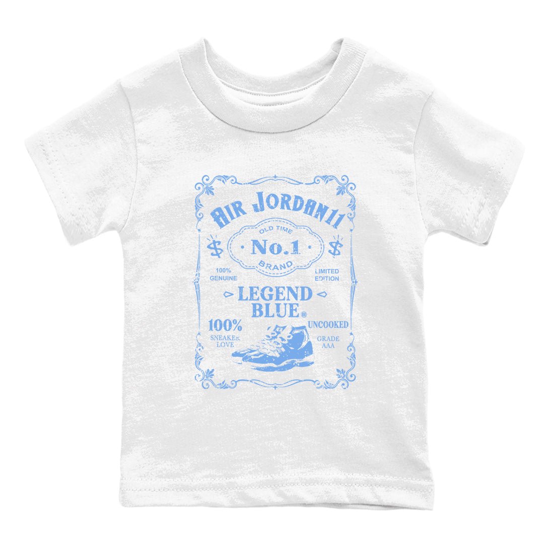 AJ11 Retro Legend Blue shirts to match jordans Sneaker Label best t shirts to wear with jordans 11s Legend Blue match shoes to clothes SNRT Sneaker Tees Youth Baby White 2 tee