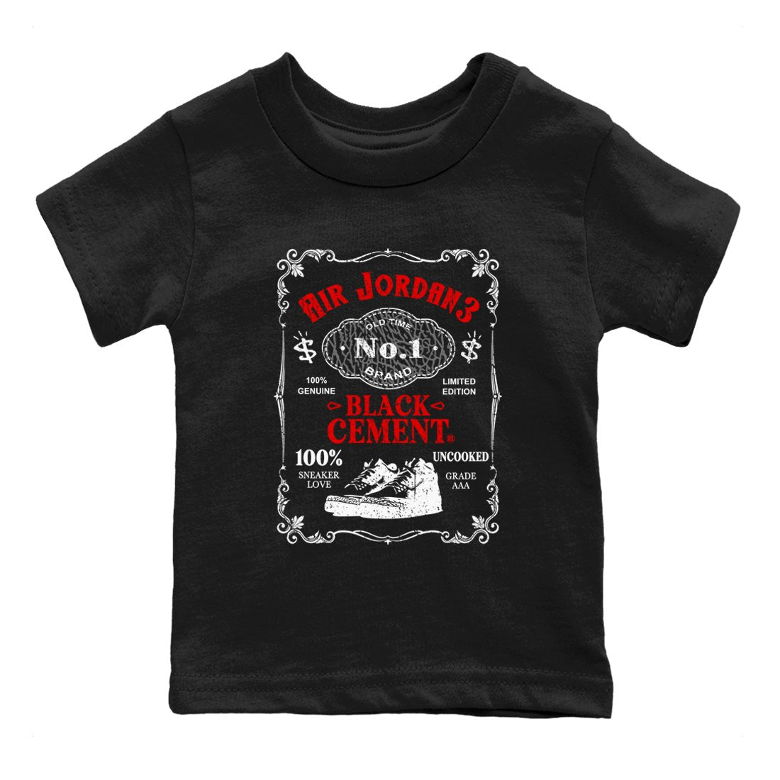 3s Black Cement shirts to match jordans Sneaker Label sneaker match tees Air Jordan 3 Retro OG Black Cement match shoes to clothes SNRT Sneaker Tees Youth Baby Black 2 tee