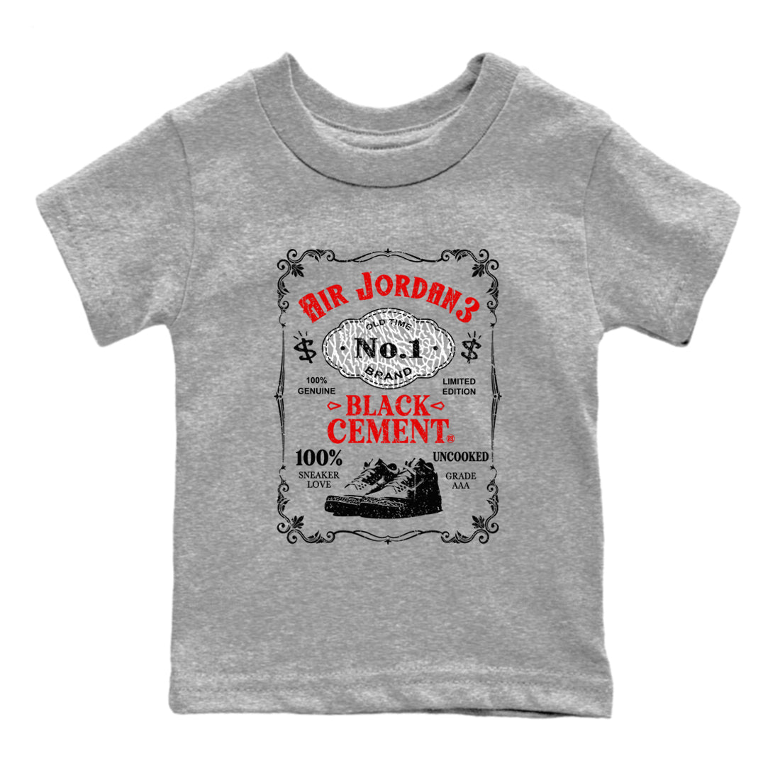 3s Black Cement shirts to match jordans Sneaker Label sneaker match tees Air Jordan 3 Retro OG Black Cement match shoes to clothes SNRT Sneaker Tees Youth Baby Heather Grey 2 tee