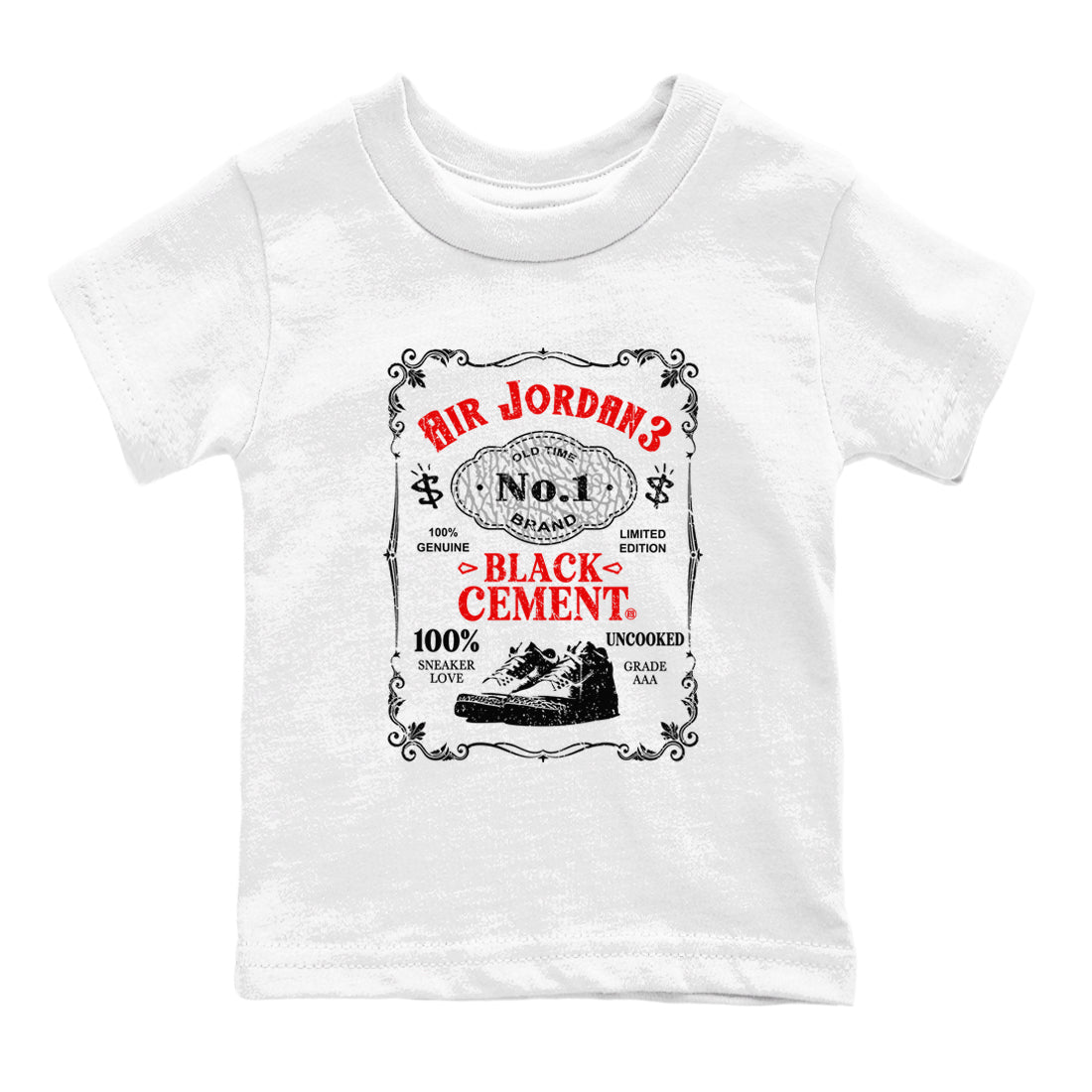 3s Black Cement shirts to match jordans Sneaker Label sneaker match tees Air Jordan 3 Retro OG Black Cement match shoes to clothes SNRT Sneaker Tees Youth Baby White 2 tee