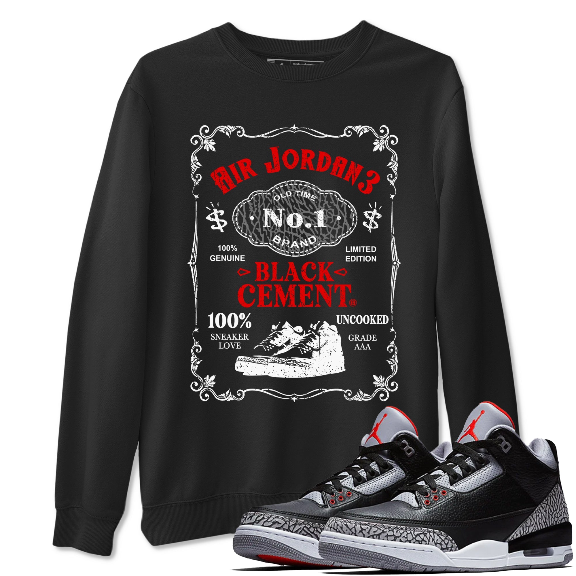 3s Black Cement shirts to match jordans Sneaker Label sneaker match tees Air Jordan 3 Retro OG Black Cement match shoes to clothes SNRT Sneaker Tees unisex cotton Black 1 shirts