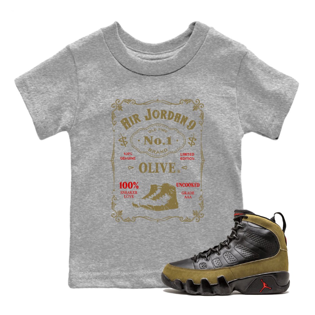9s Olive shirts to match jordans Sneaker Label sneaker match tees Air Jordan 9 Olive match shoes to clothes SNRT Sneaker Tees Youth Baby Heather Grey 1 tee