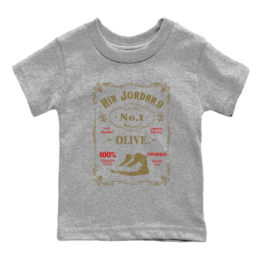 9s Olive shirts to match jordans Sneaker Label sneaker match tees Air Jordan 9 Olive match shoes to clothes SNRT Sneaker Tees Youth Baby Heather Grey 2 tee