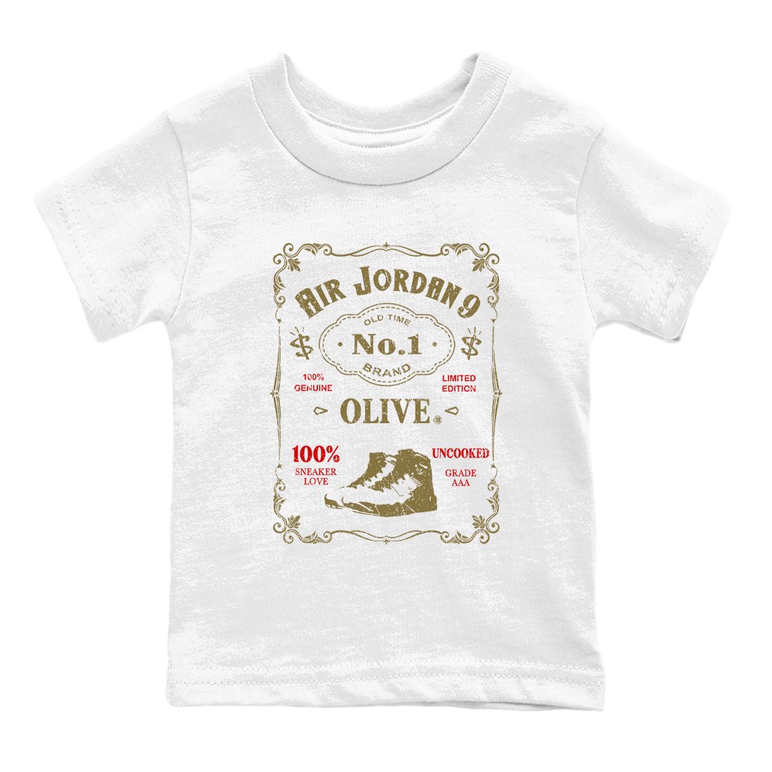 9s Olive shirts to match jordans Sneaker Label sneaker match tees Air Jordan 9 Olive match shoes to clothes SNRT Sneaker Tees Youth Baby White 2 tee
