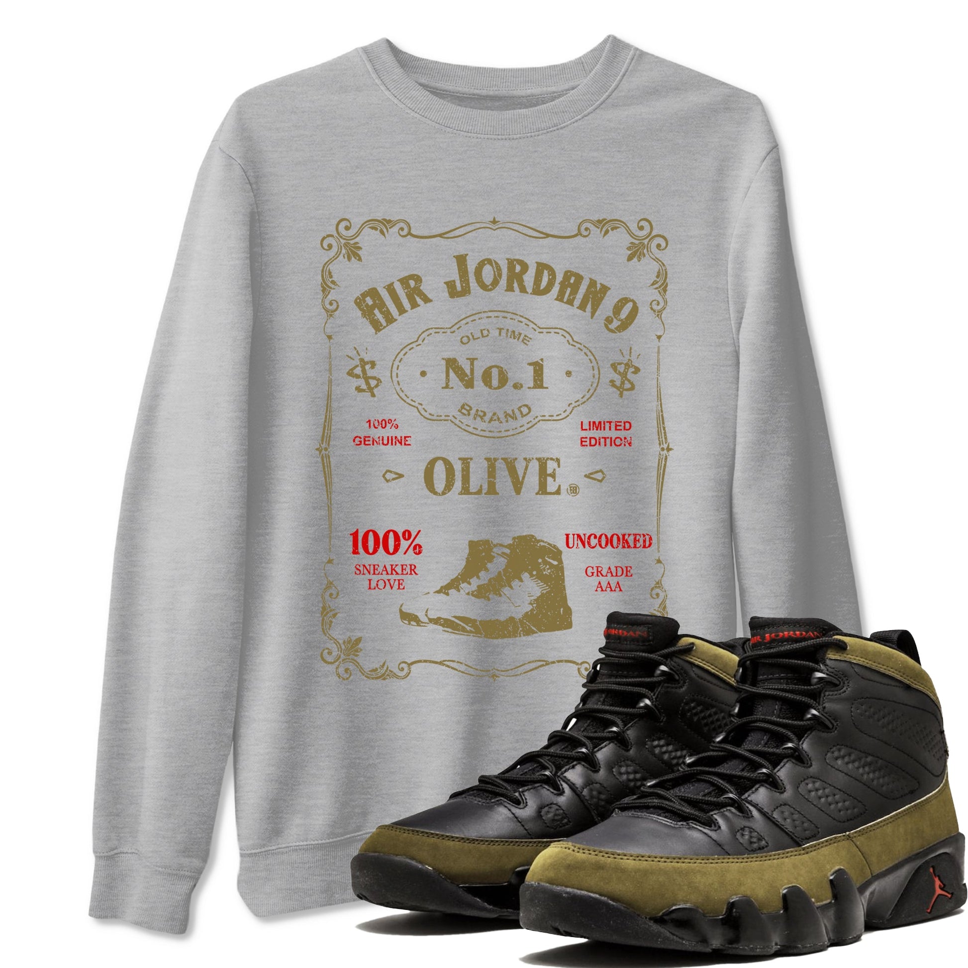 9s Olive shirts to match jordans Sneaker Label sneaker match tees Air Jordan 9 Olive match shoes to clothes SNRT Sneaker Tees unisex cotton Heather Grey 1 shirts