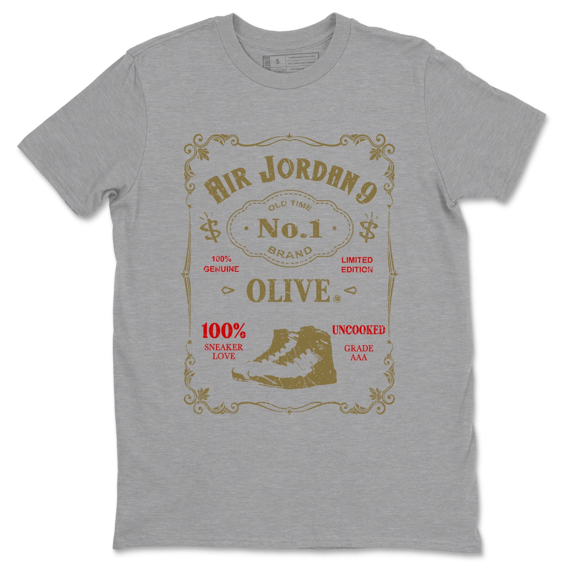 9s Olive shirts to match jordans Sneaker Label sneaker match tees Air Jordan 9 Olive match shoes to clothes SNRT Sneaker Tees unisex cotton Heather Grey 2 shirts