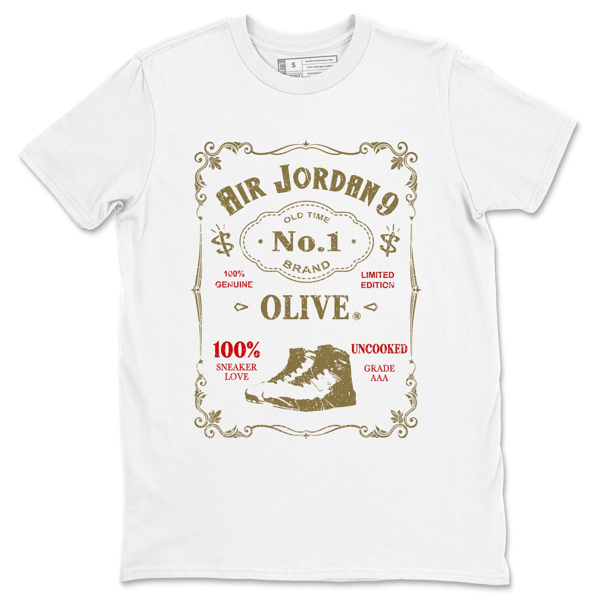 9s Olive shirts to match jordans Sneaker Label sneaker match tees Air Jordan 9 Olive match shoes to clothes SNRT Sneaker Tees unisex cotton White 2 shirts