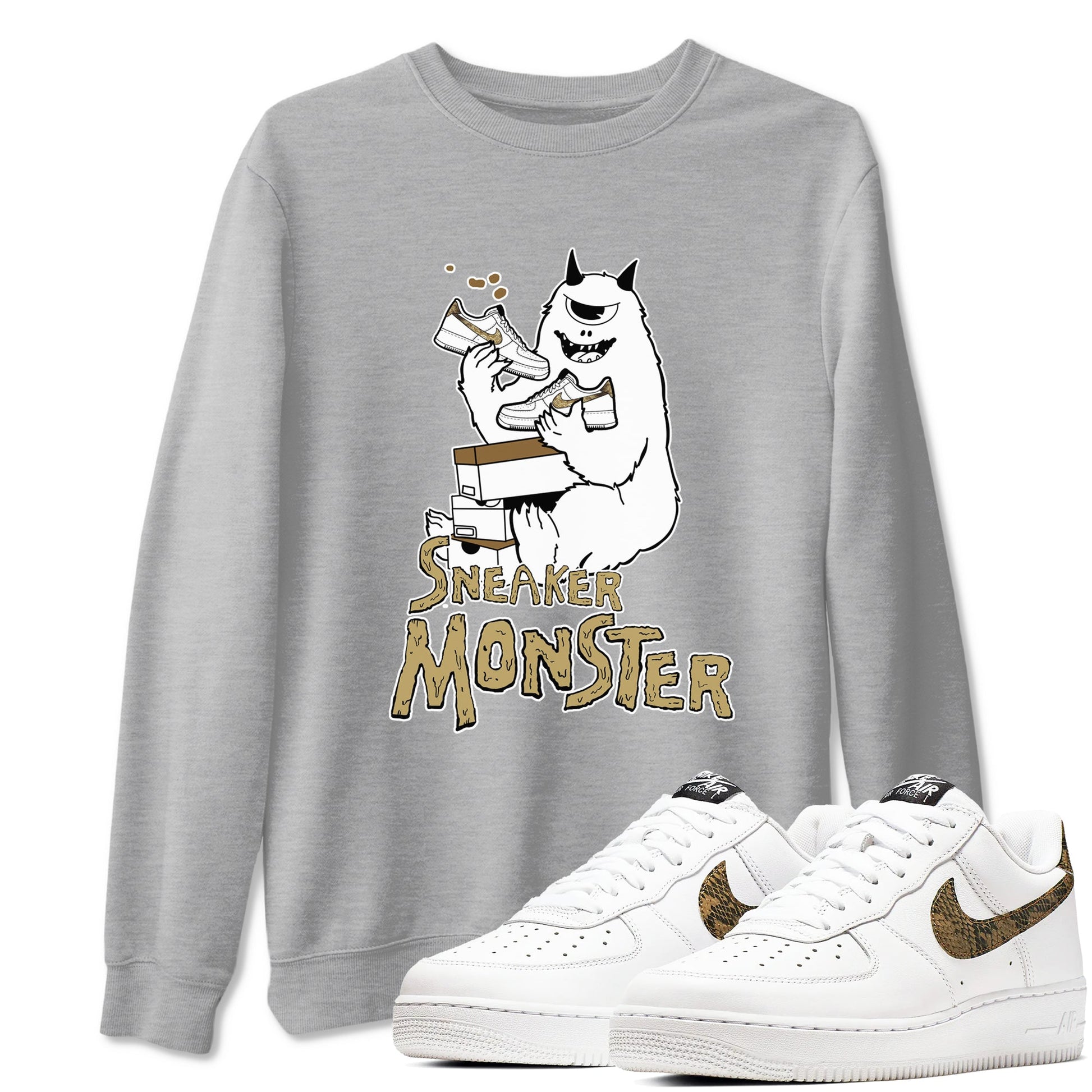 Air Force 1 Ivory Snake shirt to match jordans Sneaker Monster sneaker tees Air Force 1 Ivory Snake SNRT Sneaker Release Tees unisex cotton Heather Grey 1 crew neck shirt