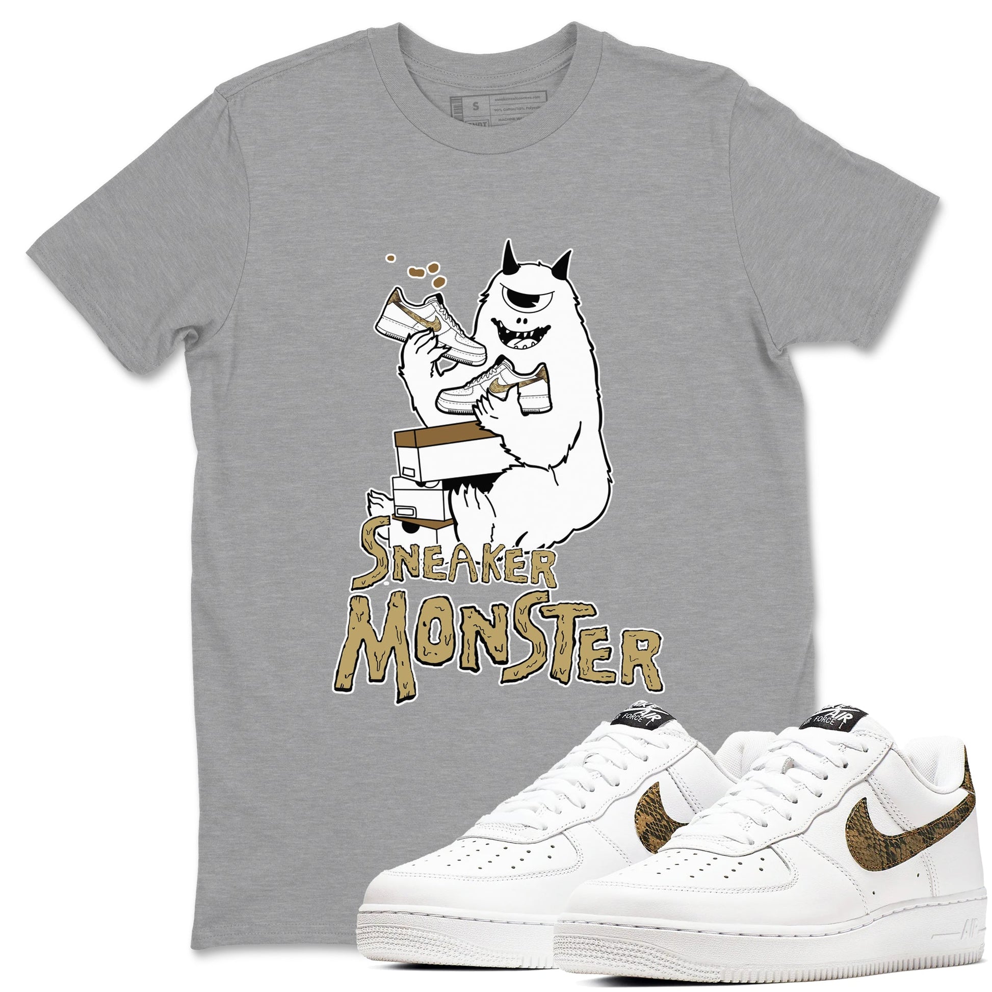 Air Force 1 Ivory Snake shirt to match jordans Sneaker Monster sneaker tees Air Force 1 Ivory Snake SNRT Sneaker Release Tees unisex cotton Heather Grey 1 crew neck shirt