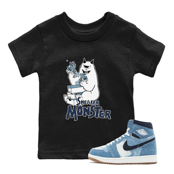 1s Denim shirts to match jordans Sneaker Monster sneaker match tees Air Jordan 1 Denim SNRT Sneaker Tees streetwear brand Baby and Youth Black 1 cotton tee