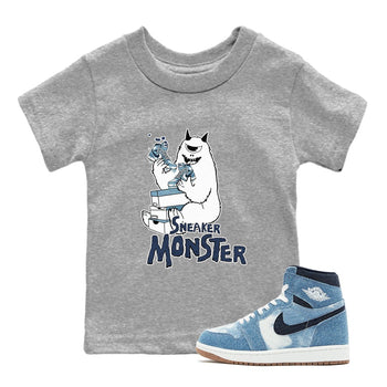1s Denim shirts to match jordans Sneaker Monster sneaker match tees Air Jordan 1 Denim SNRT Sneaker Tees streetwear brand Baby and Youth Heather Grey 1 cotton tee