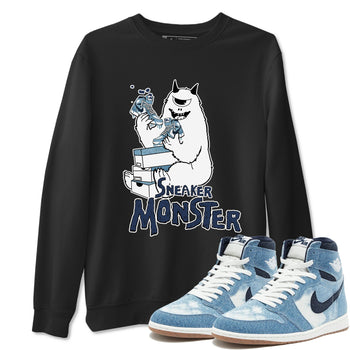 1s Denim shirts to match jordans Sneaker Monster sneaker match tees Air Jordan 1 Denim SNRT Sneaker Tees streetwear brand Black 1 unisex cotton tee