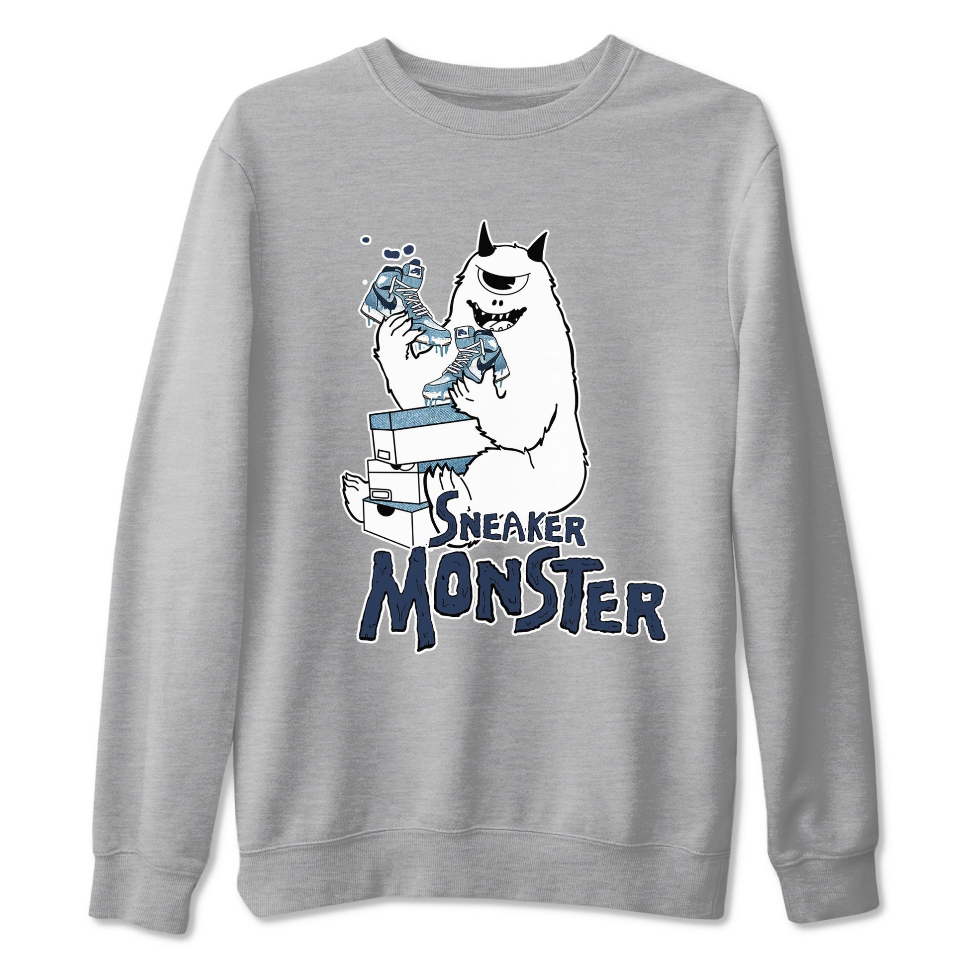1s Denim shirts to match jordans Sneaker Monster sneaker match tees Air Jordan 1 Denim SNRT Sneaker Tees streetwear brand Heather Grey 2 unisex cotton tee