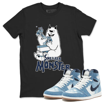 1s Denim shirts to match jordans Sneaker Monster sneaker match tees Air Jordan 1 Denim SNRT Sneaker Tees streetwear brand Black 1 unisex cotton tee