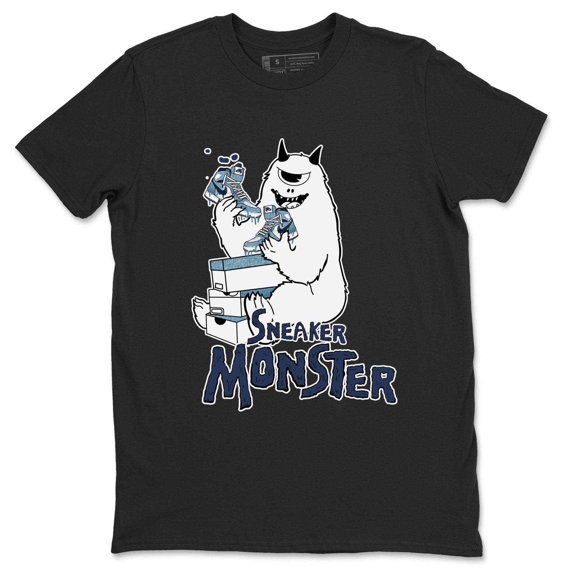1s Denim shirts to match jordans Sneaker Monster sneaker match tees Air Jordan 1 Denim SNRT Sneaker Tees streetwear brand Black 2 unisex cotton tee