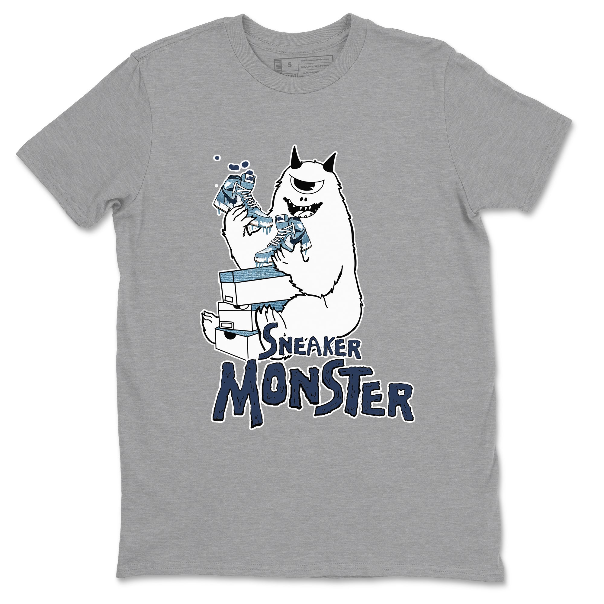 1s Denim shirts to match jordans Sneaker Monster sneaker match tees Air Jordan 1 Denim SNRT Sneaker Tees streetwear brand Heather Grey 2 unisex cotton tee