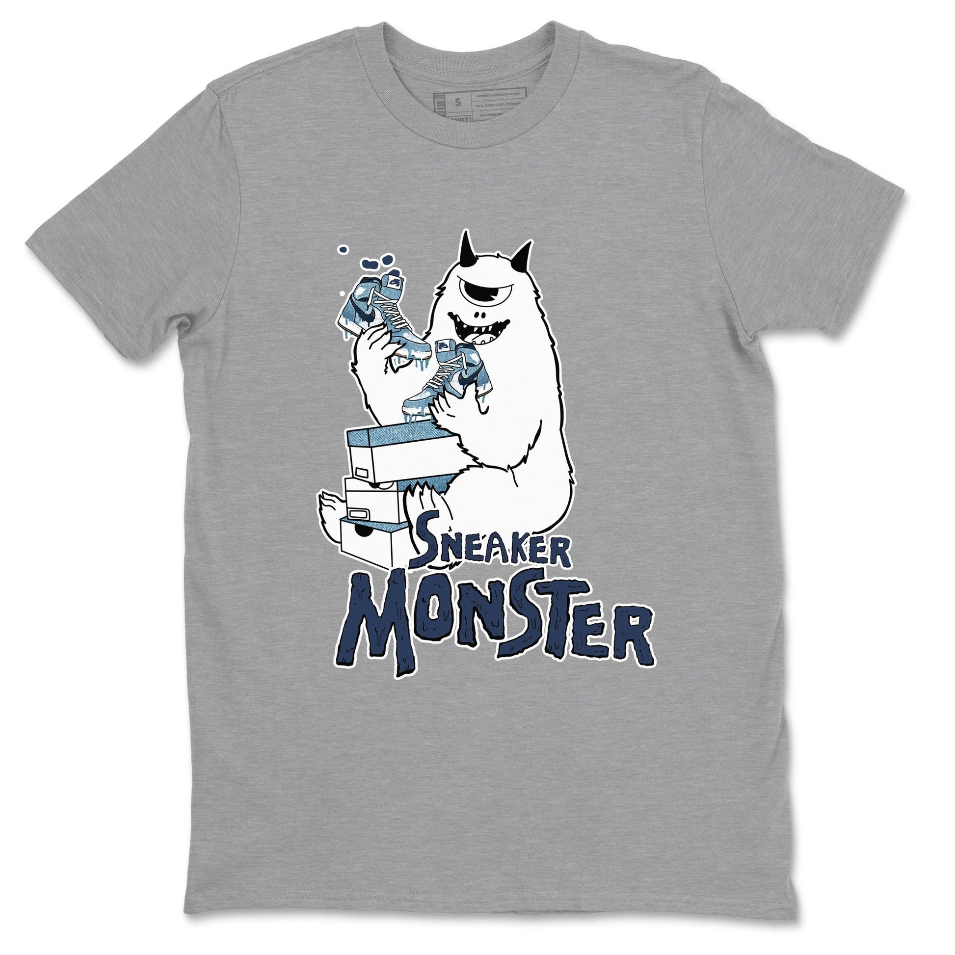 1s Denim shirts to match jordans Sneaker Monster sneaker match tees Air Jordan 1 Denim SNRT Sneaker Tees streetwear brand Heather Grey 2 unisex cotton tee