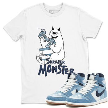 1s Denim shirts to match jordans Sneaker Monster sneaker match tees Air Jordan 1 Denim SNRT Sneaker Tees streetwear brand White 1 unisex cotton tee