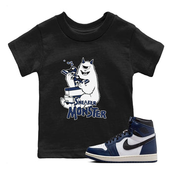 1s Midnight Navy shirts to match jordans Sneaker Monster sneaker match tees Air Jordan 1 Midnight Navy match shoes to clothes SNRT Sneaker Tees Youth Baby Black 1 tee