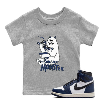 1s Midnight Navy shirts to match jordans Sneaker Monster sneaker match tees Air Jordan 1 Midnight Navy match shoes to clothes SNRT Sneaker Tees Youth Baby Heather Grey 1 tee