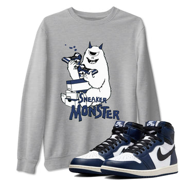 1s Midnight Navy shirts to match jordans Sneaker Monster sneaker match tees Air Jordan 1 Midnight Navy match shoes to clothes SNRT Sneaker Tees unisex cotton Heather Grey 1 shirts