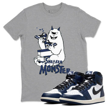 1s Midnight Navy shirts to match jordans Sneaker Monster sneaker match tees Air Jordan 1 Midnight Navy match shoes to clothes SNRT Sneaker Tees unisex cotton Heather Grey 1 shirts