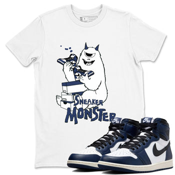 1s Midnight Navy shirts to match jordans Sneaker Monster sneaker match tees Air Jordan 1 Midnight Navy match shoes to clothes SNRT Sneaker Tees unisex cotton White 1 shirts