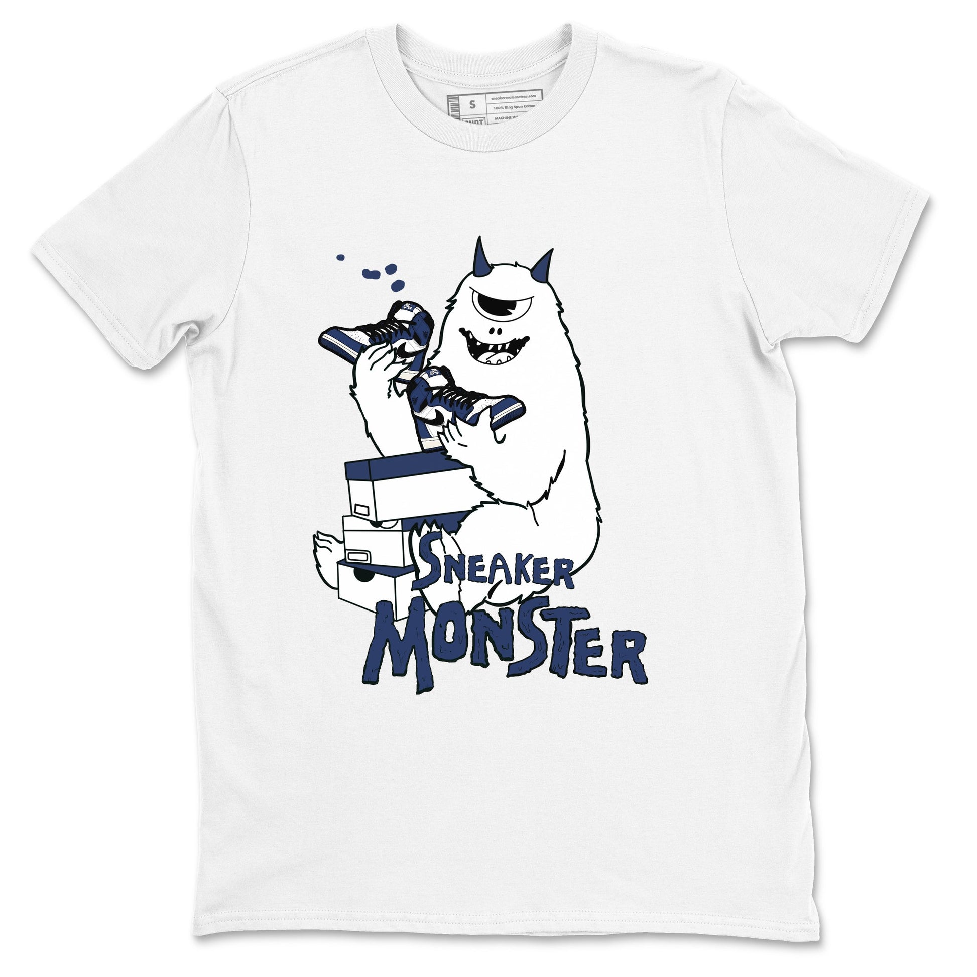 1s Midnight Navy shirts to match jordans Sneaker Monster sneaker match tees Air Jordan 1 Midnight Navy match shoes to clothes SNRT Sneaker Tees unisex cotton White 2 shirts