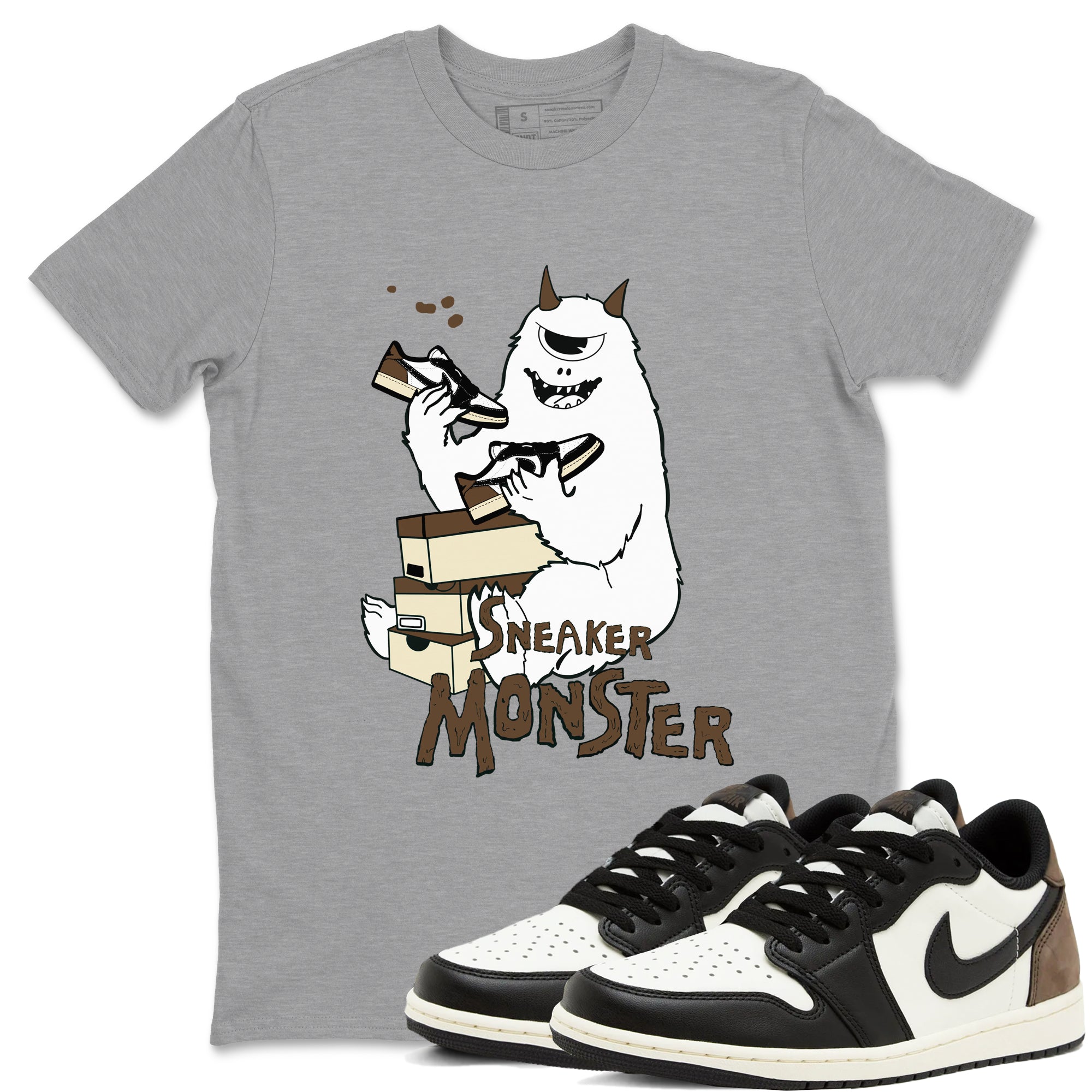 1s Mocha shirts to match jordans Sneaker Monster sneaker match tees Air Jordan 1 Mocha SNRT Sneaker Release Tees unisex cotton Heather Grey 1 crew neck shirts