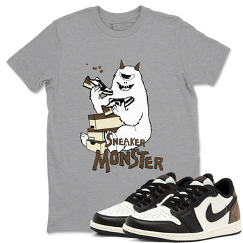 1s Mocha shirts to match jordans Sneaker Monster sneaker match tees Air Jordan 1 Mocha SNRT Sneaker Release Tees unisex cotton Heather Grey 1 crew neck shirts