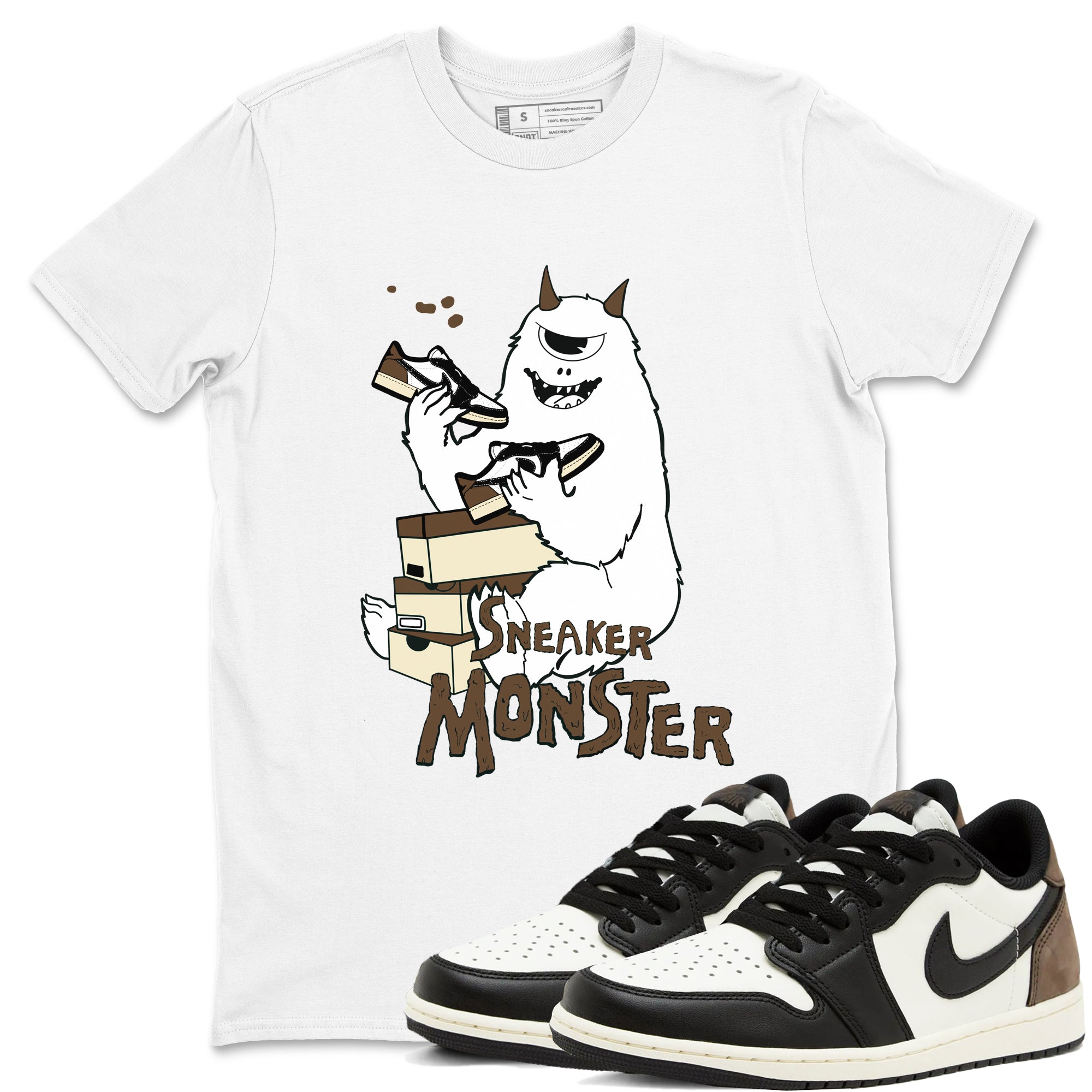 1s Mocha shirts to match jordans Sneaker Monster sneaker match tees Air Jordan 1 Mocha SNRT Sneaker Release Tees unisex cotton White 1 crew neck shirts