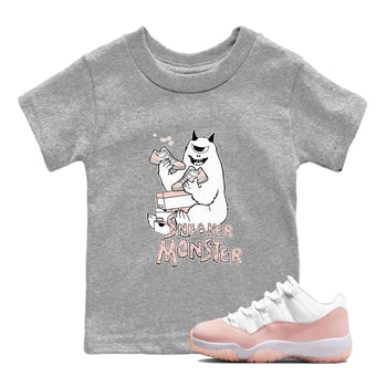 11s Legend Pink shirt to match jordans Sneaker Monster sneaker tees Air Jordan 11 Legend Pink SNRT sneaker release tees baby toddler Heather Grey 1 cotton Shirt