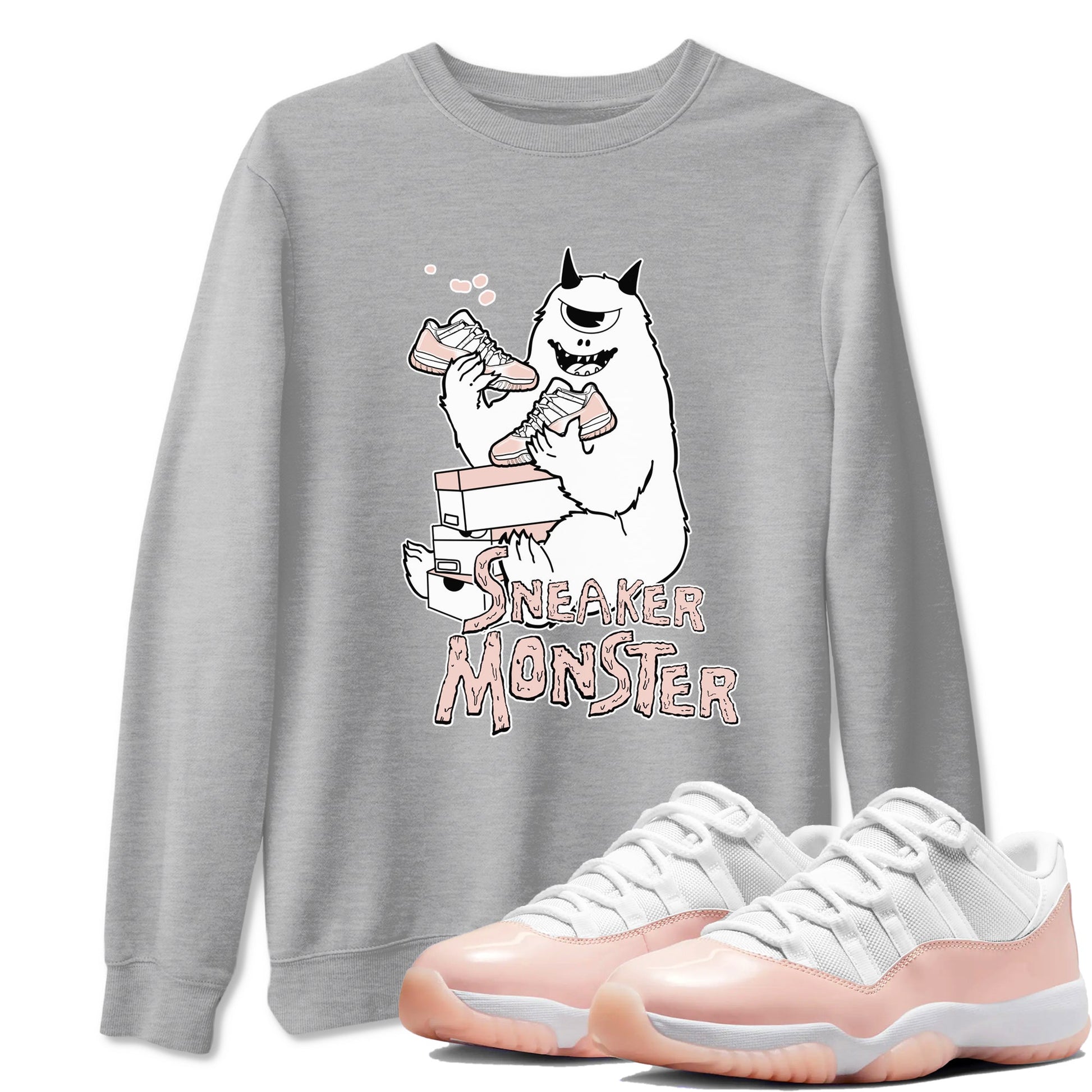 11s Legend Pink shirt to match jordans Sneaker Monster sneaker tees Air Jordan 11 Legend Pink SNRT Sneaker Release Tees unisex cotton Heather Grey 1 crew neck shirt