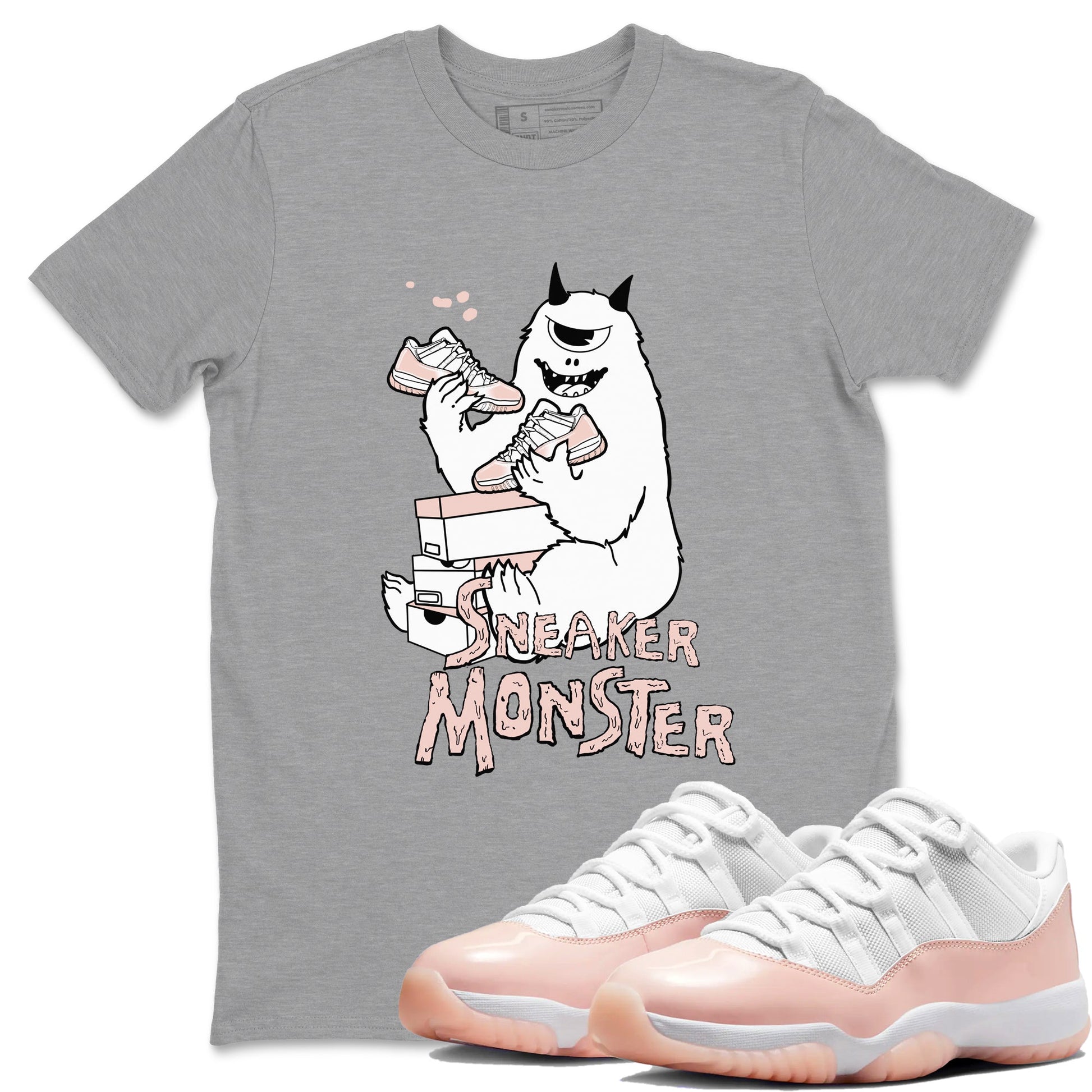11s Legend Pink shirt to match jordans Sneaker Monster sneaker tees Air Jordan 11 Legend Pink SNRT Sneaker Release Tees unisex cotton Heather Grey 1 crew neck shirt