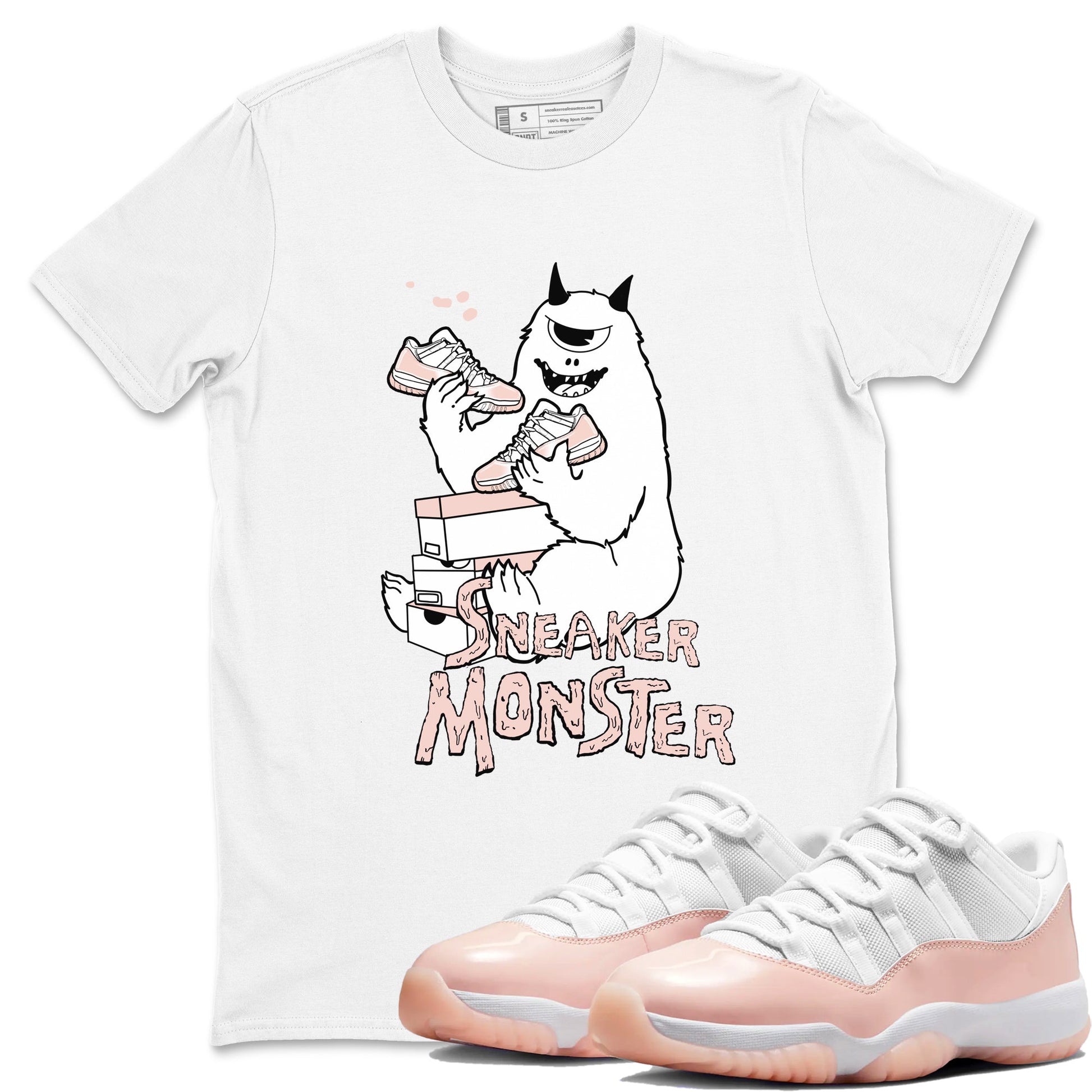 11s Legend Pink shirt to match jordans Sneaker Monster sneaker tees Air Jordan 11 Legend Pink SNRT Sneaker Release Tees unisex cotton White 1 crew neck shirt