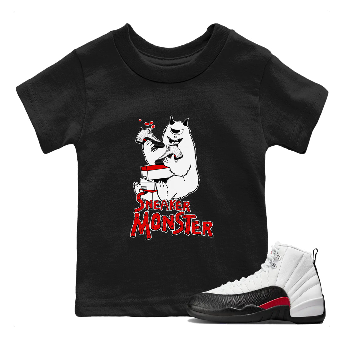 Air Jordan 12 Red Taxi | Sneaker Monster Baby Shirt | SNRT Sneaker Tees ...