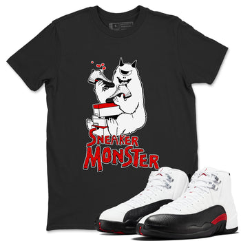 Air Jordan 12 Retro Taxi Flip shirts to match jordans Sneaker Monster sneaker match tees 12s Red Taxi SNRT sneaker release Tees unisex cotton Black 1 crew neck shirt