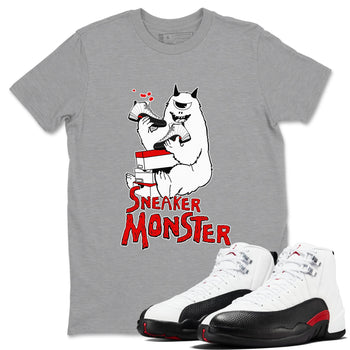 Air Jordan 12 Retro Taxi Flip shirts to match jordans Sneaker Monster sneaker match tees 12s Red Taxi SNRT sneaker release Tees unisex cotton Heather Grey 1 crew neck shirt