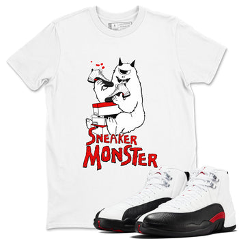 Air Jordan 12 Retro Taxi Flip shirts to match jordans Sneaker Monster sneaker match tees 12s Red Taxi SNRT sneaker release Tees unisex cotton White 1 crew neck shirt