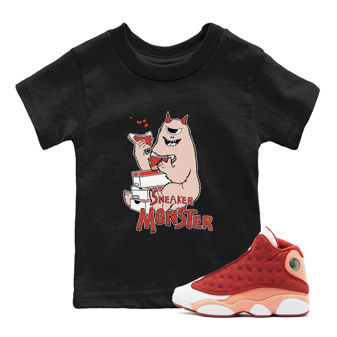 13s Dune Red shirts to match jordans Sneaker Monster sneaker match tees Air Jordan 13 Dune Red SNRT Sneaker Tees streetwear brand Baby and Youth Black 1 cotton tee