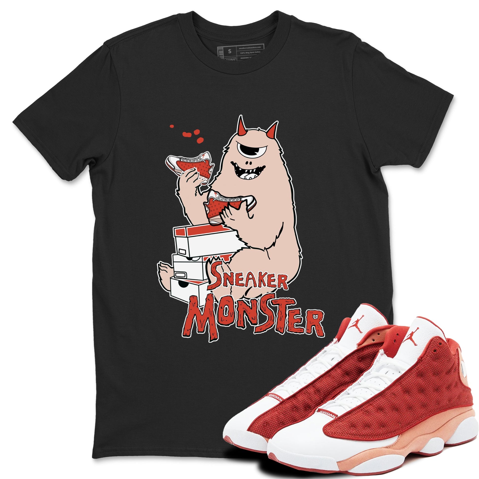 13s Dune Red shirts to match jordans Sneaker Monster sneaker match tees Air Jordan 13 Dune Red SNRT Sneaker Tees streetwear brand Black 1 unisex cotton tee