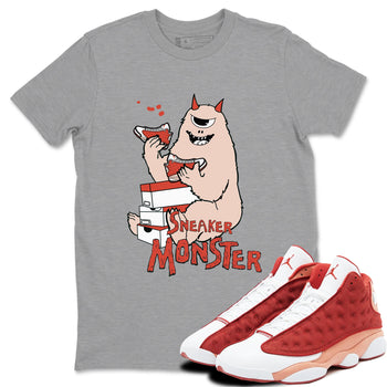 13s Dune Red shirts to match jordans Sneaker Monster sneaker match tees Air Jordan 13 Dune Red SNRT Sneaker Tees streetwear brand Heather Grey 1 unisex cotton tee