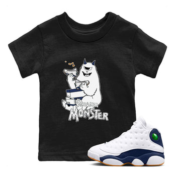 13s Midnight Navy shirts to match jordans Sneaker Monster sneaker match tees Air Jordan 13 Midnight Navy SNRT Sneaker Release Tees Youth Baby Black 1 crew neck shirts
